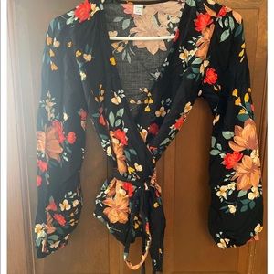 Old Navy Floral Print Wrap Top